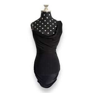 Charlotte Russe Womens‎ Dress Sz M Black Draped Bodycon Silver Strap Ruched NEW